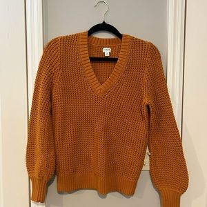 NWOT  J. Crew V-neck size S mustard/caramel color Classic sweater. 100 % cotton.